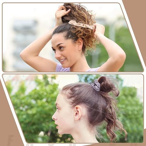 obeoby 8 Pack Satin Hair Scrunchies for Women, Silk Hair Ties, Neutral Hair Scrunchies for Women Girls, Gray - Brown series thumbnail 7