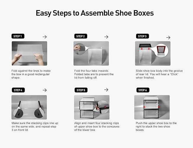 Kuject X-Large Shoe Storage Boxes Organizers Clear Plastic Stackable 12 Pack, Shoe Rack & Holder Substitute, Sneaker Containers, Toy Storage Organizer Bins for Entryway, Closet, Under Bed, White - X-Large - White thumbnail 8