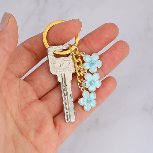 KALIONE 3 pcs flower keyring, key chain for women Bag Pendant Key Ring for Women Cute Bag Charms Decoration Pendant bag accessories (Pink, White, Blue) thumbnail 4