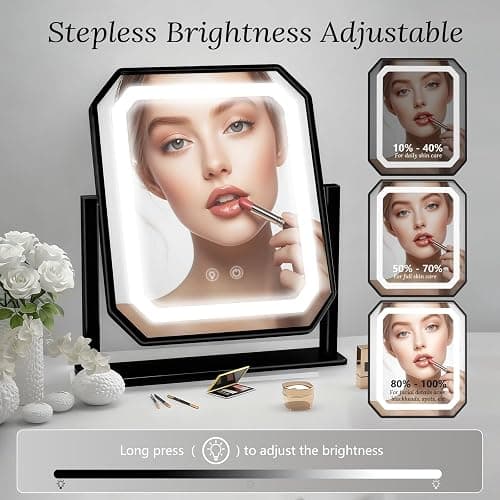Lighted Makeup Mirror, 3 Colors for Precise Application, Touch Control Brightness Adjustment for Easy Use, with a Detachable 10x Magnifying Mirror, 13.4“ x 12” Hollywood Vanity Mirror for Plug-in Use thumbnail 5