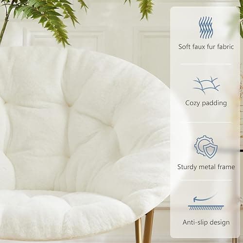 DUMOS Comfy Saucer Chair, Faux Fur Lounge Seasting XL Circle Chair for Bedroom, Dorm & Gaming, Foldable Fashion Accent Seat for Small Spaces, Folding Moon/Mushroom/Round Oversized Style thumbnail 6