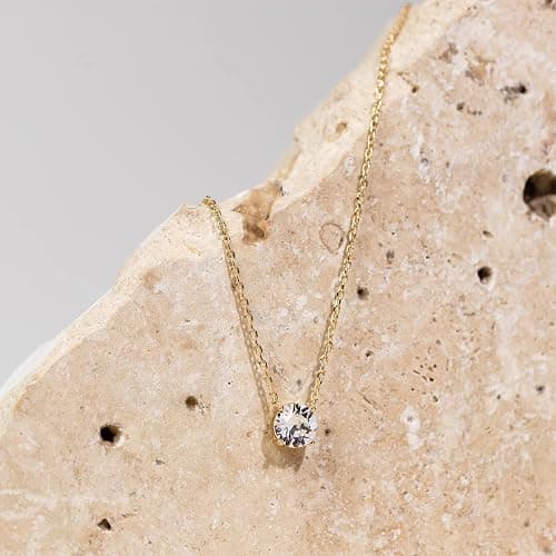 PAVOI 14K Gold Plated Crystal Solitaire 1.5 Carat (7.3mm) Cubic Zirconia Dainty Choker Necklace | Gold Necklaces for Women thumbnail 3