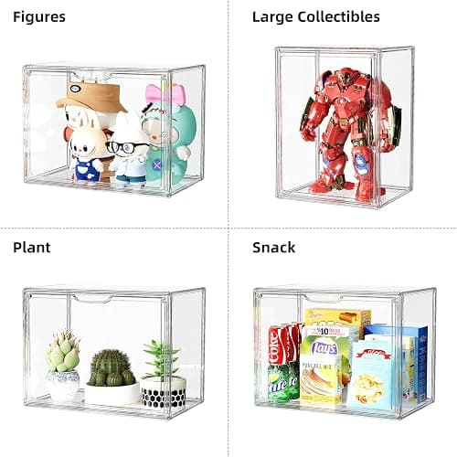 MSHOMELY Clear Acrylic Display Case, Stackable Plastic Storage Bins with Lids, Large Display Box with Magnetic Lid Clear Storage Container Dustproof Showcase for Collectibles, Figures, 1 Pack thumbnail 4