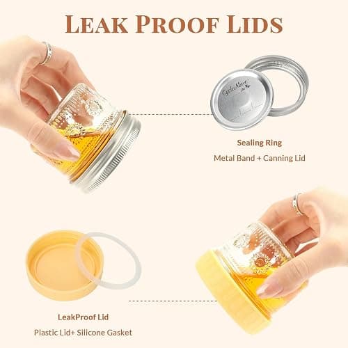 CycleMore 4oz Sunflower Glass Jars 12-Pack with 2 Types of Airtight Lids | Canning Jars With 12 Metal Split + 12 Colorful Plastic Lids. For Jams, Wedding Favors, DIY gifts. Dishwasher Safe BPA-Free thumbnail 4