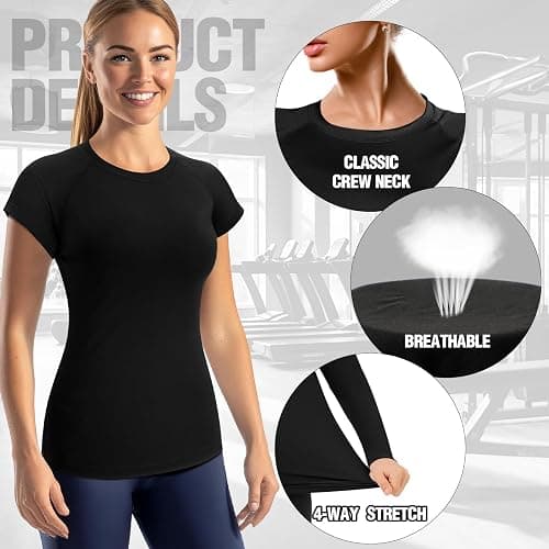 Coume 5 Pack Women's Compression Shirts Short Sleeve Workout Tops Crew Neck Athletic T Shirts Yoga Running Tight Tee thumbnail 3
