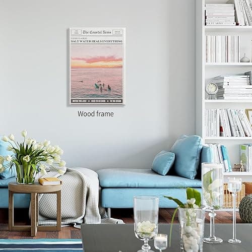 Pink Beach Newspaper Posters Vintage Fashion Coastal Girl Surf Wall Art 08x10 inch Framed Grainy Salt Water Heals Everything Canvas Prints for College Dorm Bedroom Wall Decor thumbnail 6