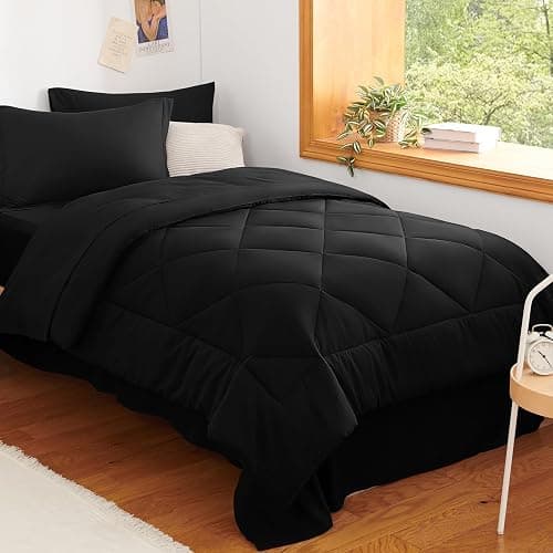 CozyLux Twin XL Comforter Set Black - 5 Pieces Twin Extra Long Bed in a Bag for College Dorm, All Season Bedding Set for Girls and Boys, Soft Bed Set with Comforter, Sheets, Pillowcase & Sham - Image 1