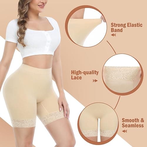 Yeblues 3 Pack Lace Slip Shorts for Under Dresses Women Smooth Anti-chafing Boyshorts Seamless Underwear Safety Shorts thumbnail 4