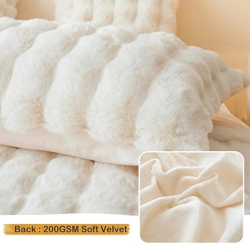 LIFEREVO 2 Pack Fluffy Faux Rabbit Fur Pillow Cases, Luxury Soft Plush Shaggy Bubble Pillowcases Standard Size with Zipper Closure, Furry Fuzzy Ivory Long Pillow Shams Bedroom Living Room 20x26, Beige thumbnail 5