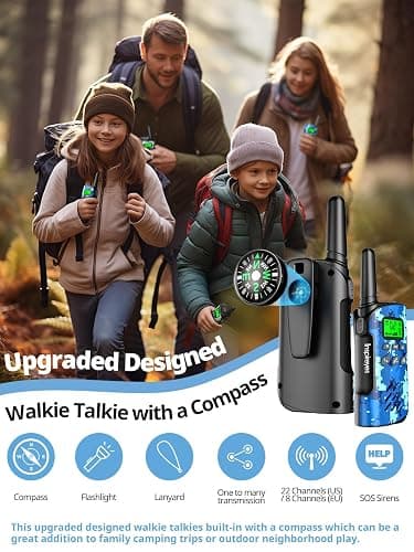 Inspireyes Walkie Talkies for Kids with Compass, Rechargeable Long Range 3 Pack, Kids Toys for Boys Girls Ages 3-12, 2 Way Radio Toy, Outdoor Toys, Camping Hiking Gear, Birthday Gifts for Kids thumbnail 3