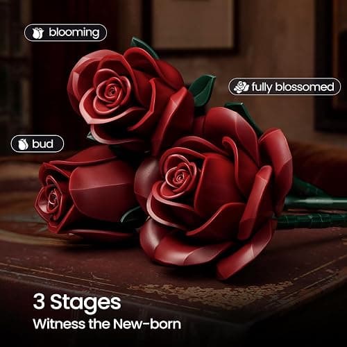 iATOM Burgundy Red Rose Bouquet Building Set, Artificial Flowers Botanical Collection Kit for Adults Women, Gift for Christmas and Valentines Day - Gothic Home Office Table Centerpiece Decor - IA11016 thumbnail 4
