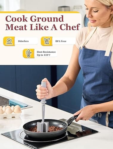 Premium Meat Chopper for Ground Beef - CLUEAPOP Heat Resistant Meat Masher - Kitchen Tools & Gadgets - Ground Beef Smasher - Non Stick Hamburger Chopper - Cook Ground Meat with Easy thumbnail 5