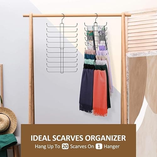 ZEDODIER Scarf Hanger, Scarf Organizer for Closet, Holds 20 Scarves | Sturdy Metal Scarf Holder Hijab Rack with 20 Hooks, 360° Rotating, Foldable Design, Hanging Closet Organizers and Storage thumbnail 2