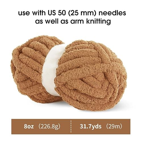 MABOZOO Assorted Chunky Yarn for Crocheting 8 Pack,Fluffy Jumbo Chenille Yarn,Soft Plush Yarn Bulky,Giant Thick Fuzzy Yarn for Hand or Arm Knitting,Khaki & Coffee(31.7 yds,8 oz Each Skein) thumbnail 2