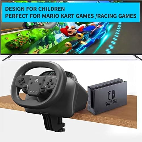 NBCP Wireless Gaming Steering Wheel – Bluetooth 5.0 Racing Wheel for Nintendo Switch (Mario Kart), PS4, PC & Android with Responsive Pedals thumbnail 5