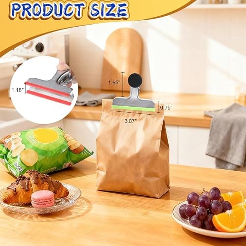 HOUSE AGAIN 4 Pack Stainless Steel Magnetic Chip Bag Clips Covered with Silicone - NO More Sharp Edges - Color Coded for Food Bags - Hang Postcards Heavy Duty for Kitchen and Office, 3 Inches Wide thumbnail 2
