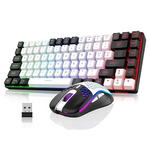 RedThunder K84 Wireless Keyboard and Mouse Combo, LED Rainbow Backlit Rechargeable Battery, 75% Layout TKL Ultra Compact Gaming Keyboard & Lightweight 3200 DPI Honeycomb Optical Mouse (White-Black) - Image 1