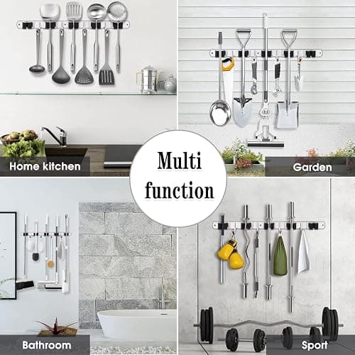 AceMining Broom Holder Wall Mount, 5 Racks 4 Hooks Heavy Duty Mop Organizer | Mop Holder Wall Mount and Broom Hanger for Garage, Laundry Room, Kitchen and Utility Storage thumbnail 7