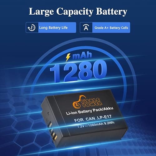 Pickle Power LP-E17 Battery 2-Pack and LED USB Charger for Canon EOS R50 R8 R10 RP, Rebel T8i T7i T6i T6s SL2 SL3, EOS M3, M5, M6, 200D, 77D, 750D, 760D, 800D, 8000D, KISS X8i Camera thumbnail 3