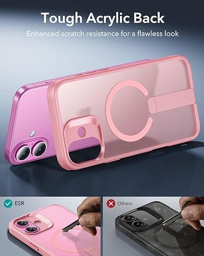 ESR for iPhone 16 Case with Kickstand, Compatible with MagSafe, Magnetic Military-Grade Shockproof Fully Adjustable Flickstand Phone Case, Boost Series, Frosted Pink thumbnail 8