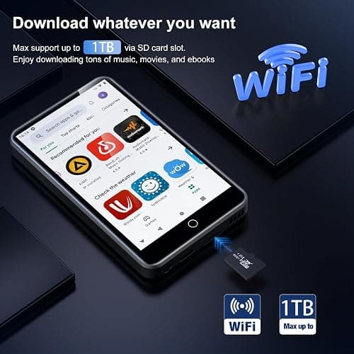80GB MP3 Player with Bluetooth and WiFi, ZAQE 4" HD Full Touch Screen MP3 Player with Spotify, Amazon Music,YouTube,Pandora,Libby,Android MP4 Music Player for Kids (Black) thumbnail 2