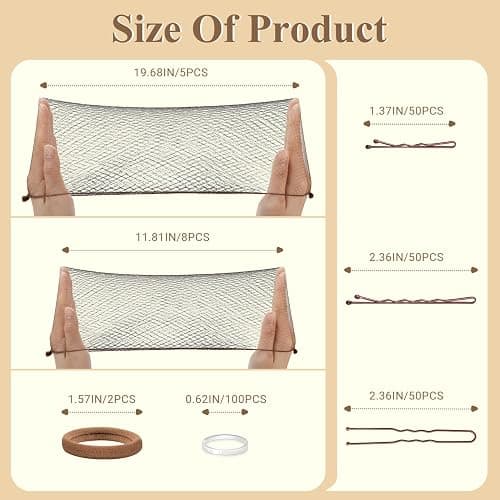 TsMADDTs Bobby Pins and Hair Nets Set, Hair Accessories for Women with Invisible Nets for Ballet Bun(11.81&19.86in), U Pins for Dance(1.37&2.36in), Elastic Bands, Clear Rubber Bands thumbnail 2