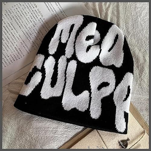QCZJ MEA Culpa Beanie für Damen Beanie Mütze Grafik Y2k Beanies Weiche Häkelmütze Wintermütze für Frauen Y2k Zubehör Schwarz, Schwarz , 1-2 thumbnail 4