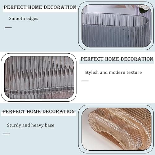 VanEnjoy Ribbed Glass Vase, Gray Colored Fluted Vase, Big Modern Glass Vase, Unique Oblong Ribbed Vase for Flowers, Round Glass Vases for Centerpieces thumbnail 4