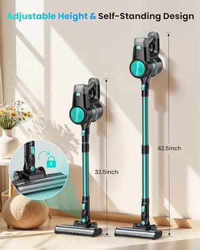 Blozor N3T Cordless Vacuum Cleaner,Wireless Stick Vacuum with 40mins Runtime,Self-Standing,Anti-Tangle Brush,Rechargeable Lightweight Vacuum Cleaner for Home,Hardwood Floor,Pet Hair, Carpet-Mint Green thumbnail 2