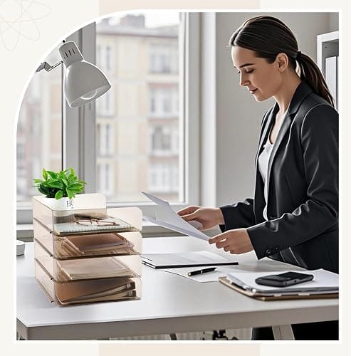 Harloon 4 Tier Acrylic Paper Tray 13 x 9.8 x 3 Inches Stackable Letter Clear Organizer No Need to Assemble Acrylic Paper Organizer File Tray for Office Workspace Desktop Storage (Transparent Gray) thumbnail 2