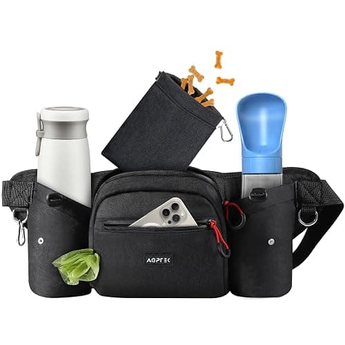 AGPTEK Dog Walking Fanny Pack, Large Capacity Dog Training Treat Pouch, Waist Bag with Removable Snack Pouch, Water Holder, Poop Bag Dispenser, Waterproof Zipper, Adjustable Strap, Black - Image 1