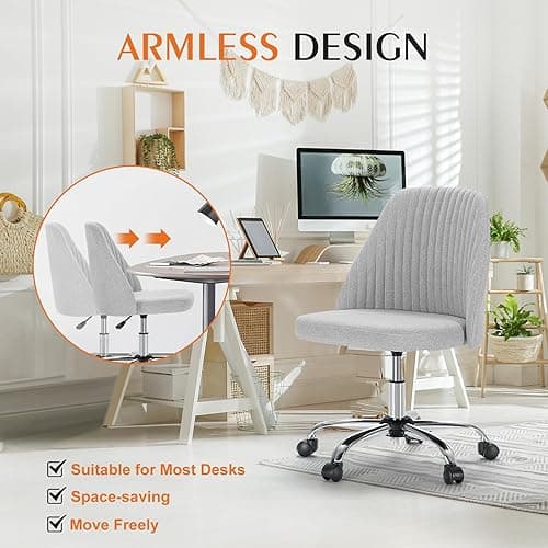 Sweetcrispy Armless Office Chair, Modern Fabric Home Office Desk Chairs with Wheels Adjustable Swivel Task Computer Vanity Seat for Small Spaces thumbnail 7