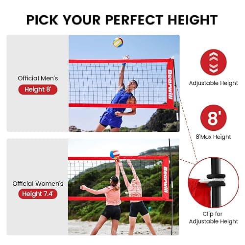 Bearwill Volleyball Net, 12FT Portable Volleyball Net for Backyard, Freestanding Volley Ball Set Height Adjustable with Carry Bag, Volley Ball Practice Nets Training Equipment for Indoor and Outdoor thumbnail 3
