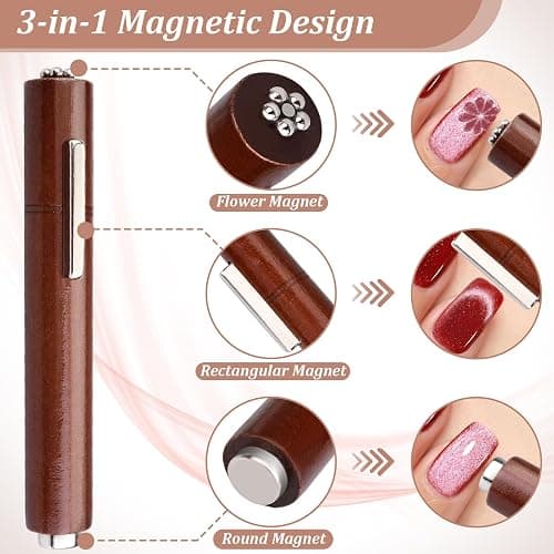 FOWSRHRG 3 in 1 Cat Eye Nail Magnet Set, Multifunctional Wooden Handle Nail Magnet, Heart Magnet for Nails, Rabbit Shape Cat Eye Magnet for Nails, Long Strip Magnets Tool for Nail Art DIY at Home thumbnail 2