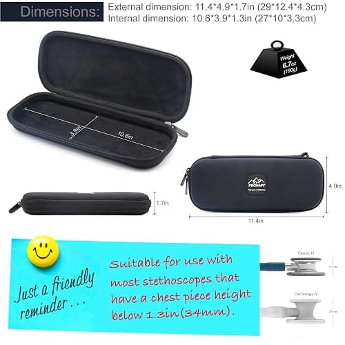PROHAPI Hard Stethoscope Case, Lightweight Thin Stethoscope Holder Storage Pouch for Littmann Classic III, Lightweight II S.E, Cardiology IV, MDF Acoustica Deluxe Stethoscopes (Black) - Black thumbnail 5