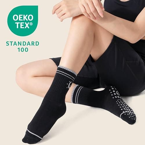 COOLMATE Pilates Socks with Grips for Women, Yoga Socks, Crew Non Slip Women for Barre, Pilates Gifts for Women thumbnail 4