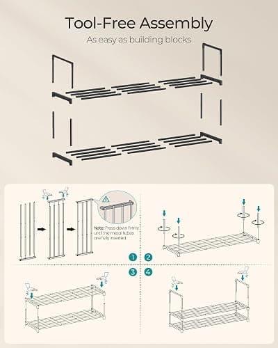 SONGMICS Shoe Rack, 2-Tier Shoe Organizer, Metal Storage Shelf, Upright or Upside Down, for 12-15 Pairs, Stackable, for Entryway, 11.8 x 36.2 x 13.4 Inches, Black ULSA12BK thumbnail 7