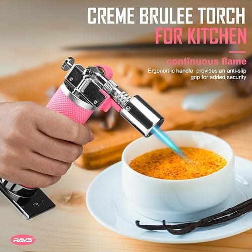 RAVS Butane Torch Gift Set in Premium Case, Pink Kitchen Torch with Adjustment Flame, Refillable Blow Torch for Cooking, Creme Brulee, Stocking Stuffers for Men & Women, Butane Not Included thumbnail 3