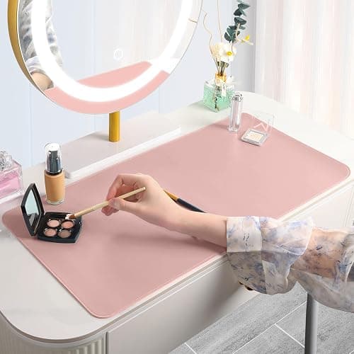 Makeup Mat for Vanity to Protect Desk Top 19.7 x 11.8 in, Dual-Sided Makeup Mat, Easy to Clean Desk Pad - Waterproof and Oilproof Vanity Accessories (Pink and Silver) thumbnail 6