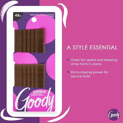 Goody SlideProof Bobby Pins, 48 Ct, Brunette Brown, High Gloss Bobby Hair Pins for Styling, Lock In Style, Comfortable, Pain-Free Styling Accessories for Women & Men, All Hair Types thumbnail 3