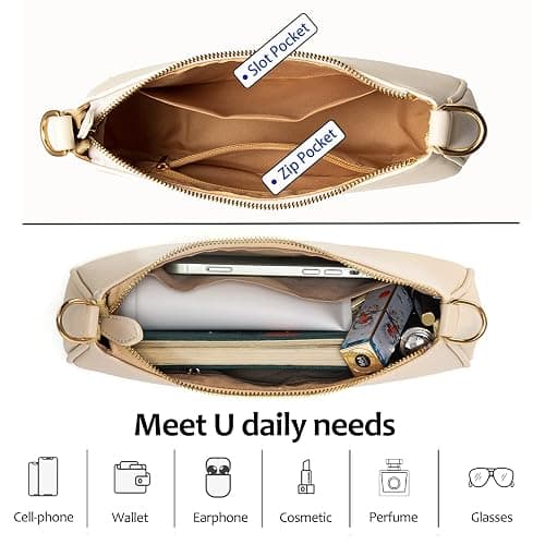 VODIU Shoulder Bag for Women, Clutch Tote Handbags Small Purse Hobo Bag | Cute White Purse with 2 Removable Straps and Zipper Closure; Use as an Underarm, Crossbody, Clutch, or Tote Bag thumbnail 5