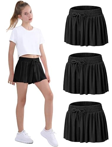EXARUS Girls Butterfly Shorts Flowy Dance Skorts Cheer Teen Athletic Skirt Flutter Tennis Tween Preppy Outfit Kid 6-14Y - Image 1