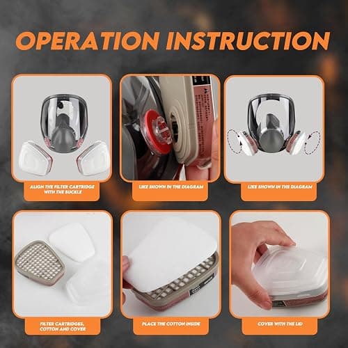 Full Face Respirator Mask with Filters: 6800 Gas Mask with 6001 & 2097 Filter Reusable Organic Vapor Mask Against Fumes Gases Dust for Painting Epoxy Resin Welding Construction Emergency Polishing - 6001+2097 thumbnail 5