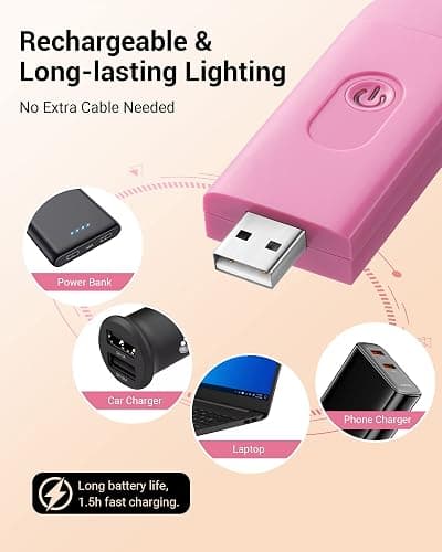 DEWENWILS USB Rechargeable Book Reading Light, Warm White, Brightness Adjustable, LED Clip on Book Lights for Reading in Bed, Car Reading Light for Kids, Bookworms (Pink) thumbnail 3