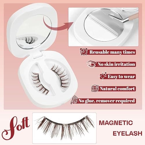 Higu clace Magnetic-Eyelashes, Soft Reusable Magnetic Eyelashes with Applicator No Glue Needed Brown Manga Lashes Comfortable for Makeup Can Cosplay(GD-Soft-RC-D) thumbnail 7