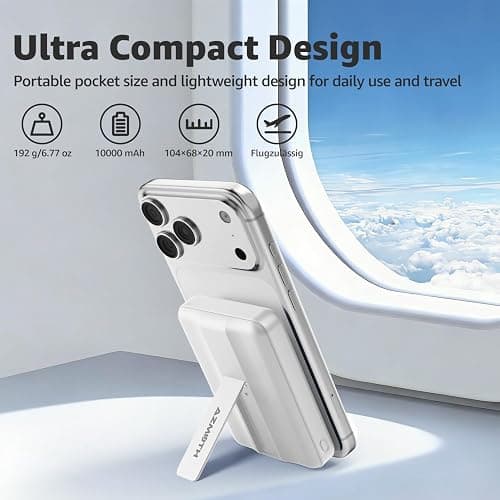 Azmuth for MagSafe Portable Charger, 10000mAh Magnetic Power Bank 20W PD | Fast Charging,Wireless Battery Pack with LED Display & Stand,Travel Essentials,for iPhone 17/16/15/14/13/12 Series thumbnail 5