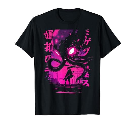 Cyberpunk Anime Girl Kaiju Octopus Manga Gothic Japanese T-Shirt - Image 1