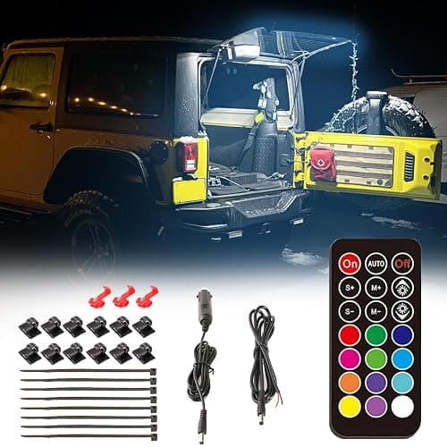 BooYu RGBW Rear Glass Lift Gate Dome Led Light Bar RF Wireless Remote Tailgate Camping Lights Rear Cargo Liftgate Interior Overhead Light Compatible with Jeep Wrangler YJ TJ JK JKU JL JLU 2/4-Door - Image 1