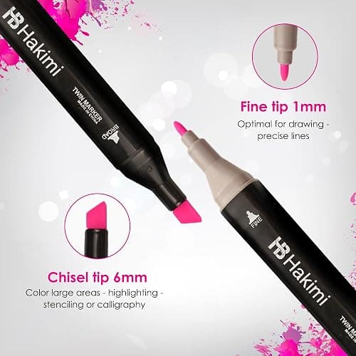 HAKIMI Alcohol Markers 48 Colours Dual Tip Colouring Pens for Adults, Anime & Calligraphy Art – Felt Tip Pens with Case – Ideal for Colouring Book, Scrapbooking, Manga & Stationery Set thumbnail 6
