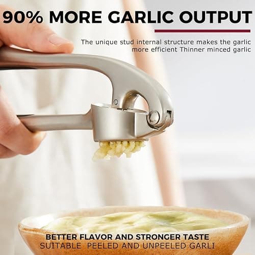 Kitessensu High Effective Garlic Press With Studs, Heavy Duty Garlic Mincer, Easy to Squeeze and Clean, Rust Proof & Dishwasher Safe, Ginger Crusher- Imperial Silver thumbnail 2